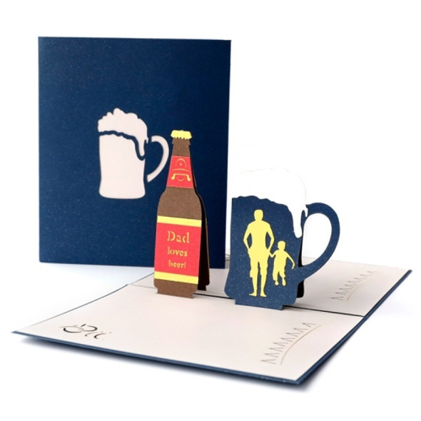 2 PCS Father Day 3D Stereo Beer Greeting Card Handmade Paper Carving Hollow Ming Card