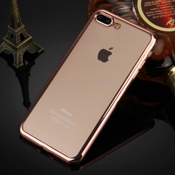 For iPhone 8 Plus & 7 Plus   Electroplating Transparent Soft TPU Protective Cover Case(Rose Gold)