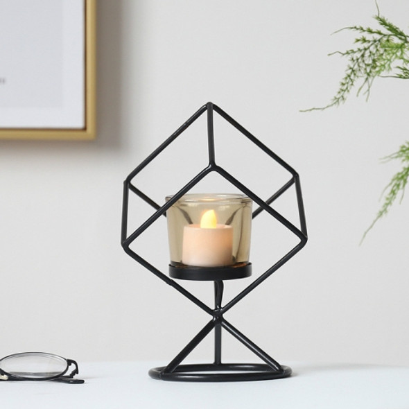 Geometric Three-dimensional Geometric Wrought Iron Candlestick Ornaments Without Candles(Black )