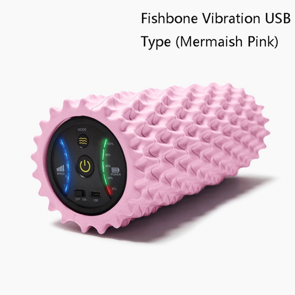 EVA Electrical Muscle Relaxer Yoga Massage Vibration Foam Roller, Fishbone Vibration USB (Mermaish Pink)