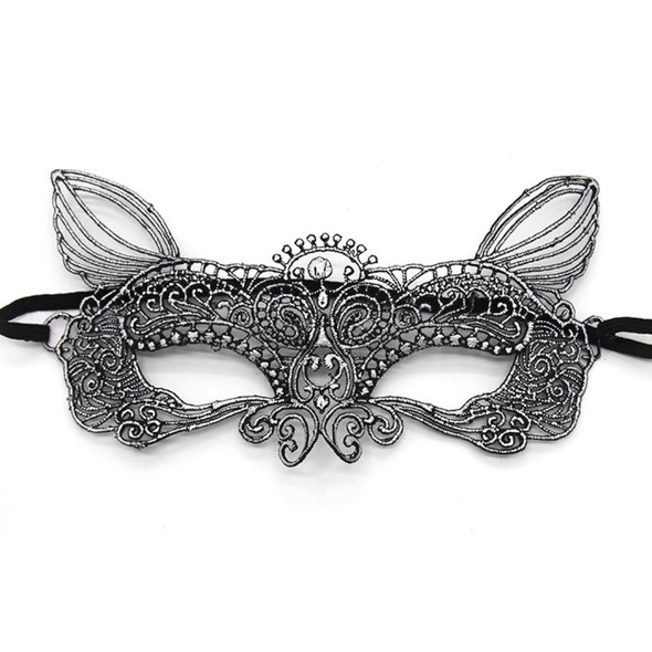 Halloween Masquerade Party Dance Sexy Lady Bronzing Lace Cat King Mask(Silver)