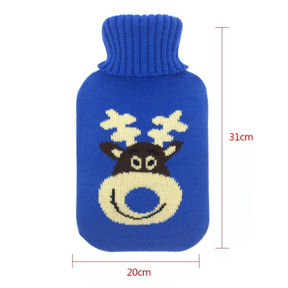 Hot Water Bottle Solid Color Knitting Cover (Without Hot Water Bottle) Water-filled Hot Water Soft Knitting Bottle Velvet Bag(Blue elk)