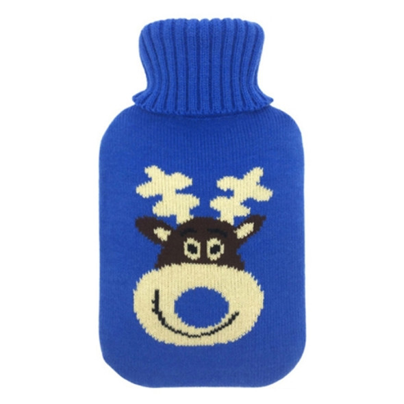 Hot Water Bottle Solid Color Knitting Cover (Without Hot Water Bottle) Water-filled Hot Water Soft Knitting Bottle Velvet Bag(Blue elk)