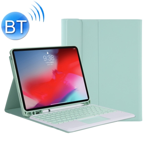 YT098B-A Detachable Candy Color Skin Texture Round Keycap Bluetooth Keyboard Leather Case with Touch Control & Pen Slot & Stand For iPad Air 4 10.9 inch (2020)(Light Green)