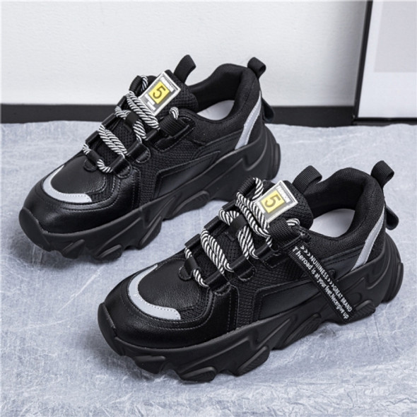 Autumn And Winter Casual Sports Shoes Female Leather Old Shoes, Size: 40(Black)