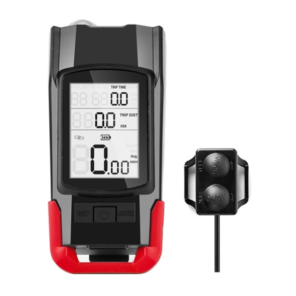 WEST BIKING 3 In 1 Wireless Bicycle Speedometer With Horn & Front Light (Red)