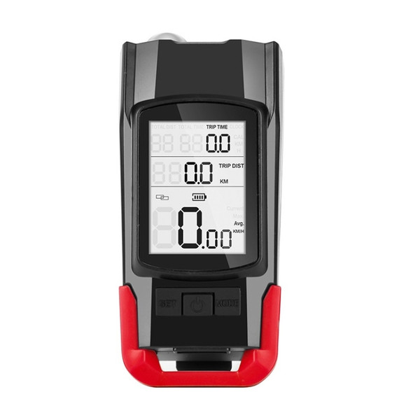 WEST BIKING 3 In 1 Wireless Bicycle Speedometer With Horn & Front Light (Red)