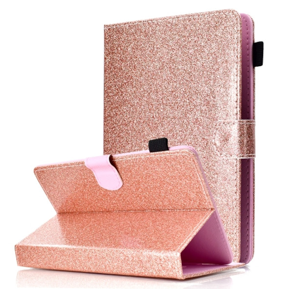 For 10 inch Tablet Varnish Glitter Powder Horizontal Flip Leather Case with Holder & Card Slot(Rose Gold)