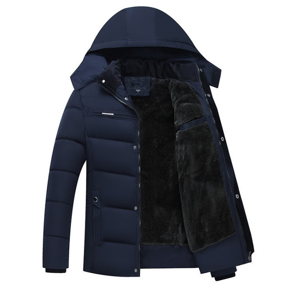 Men Winter Thick Fleece Down Jacket Hooded Coats Casual Thick Down Parka Male Slim Casual Cotton-Padded Coats, Size: XL(Navy Blue)