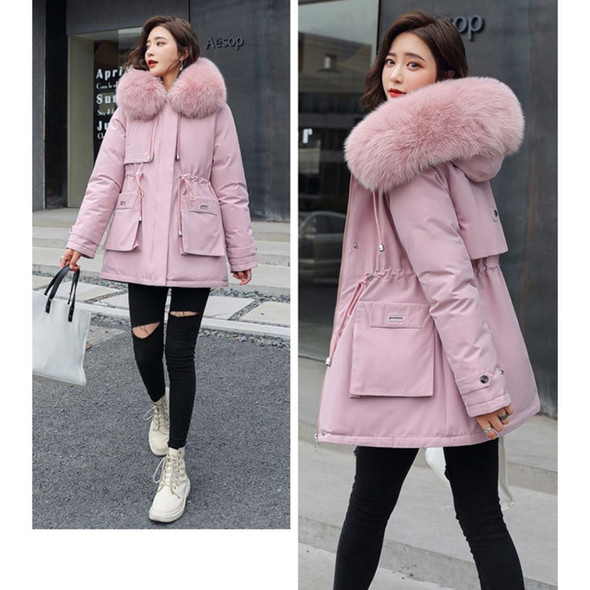Down Jacket, Cotton-padded Jacket, Lamb Hair Liner, Overcoming The Waist Thickened Jacket (Color:Pink Size:M)