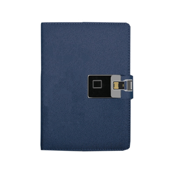 A5 Multi-Function Fingerprint Unlocking Notebook Can Record 10 Fingerprints, Specification: Fingerprint Lock + 16G U Disk( Cross Pattern  Blue)