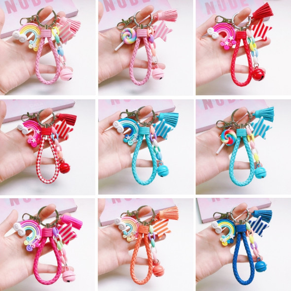 4 PCS Cute Soft Clay Rainbow Keychain Student Schoolbag Lollipop Pendant, Colour: Blue Rope Rainbow