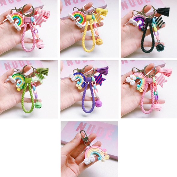 4 PCS Cute Soft Clay Rainbow Keychain Student Schoolbag Lollipop Pendant, Colour: Purple rope rainbow accessories