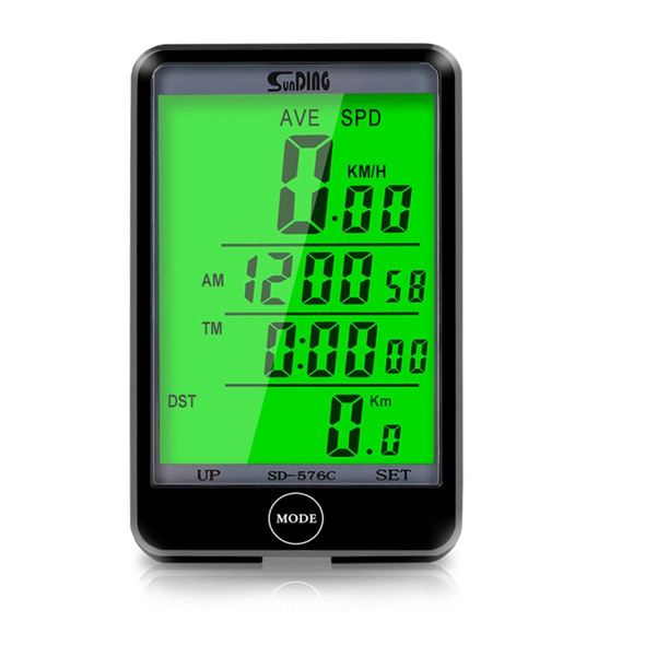 SUNDING SD-576C Bicycle LCD Backlight Stopwatch Bike Speedometer Cycling Odometer Stopwatch(Black)
