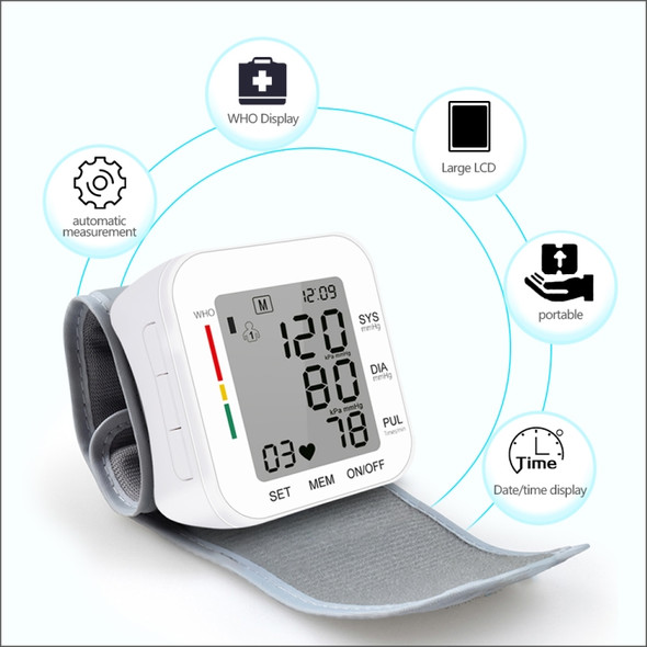 RZ204 Automatic Digital Wrist Cuff Blood Pressure Monitor Heart Beat LCD Digital Wrist Watch