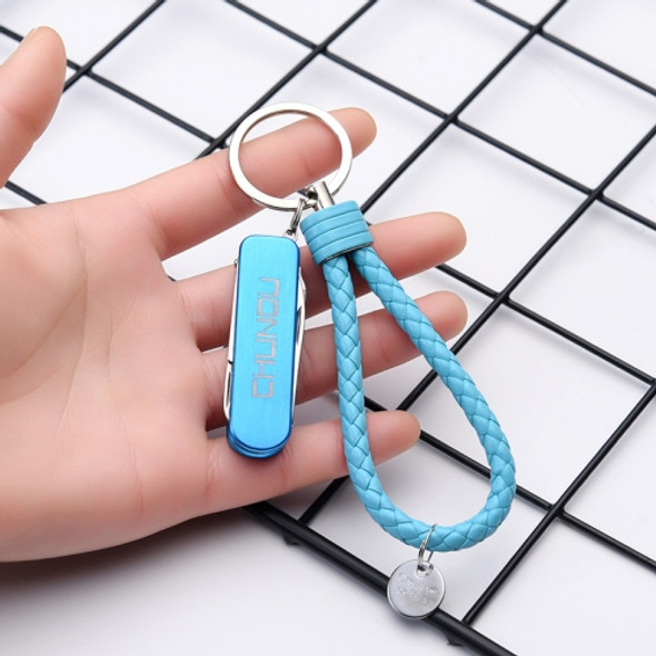 CHUNOU Multifunctional Stainless Steel Folding Nail Clipper Metal Keychain, Colour: Blue Rope+Pendant