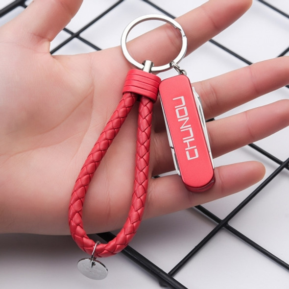 CHUNOU Multifunctional Stainless Steel Folding Nail Clipper Metal Keychain, Colour: Red Rope+Pendant