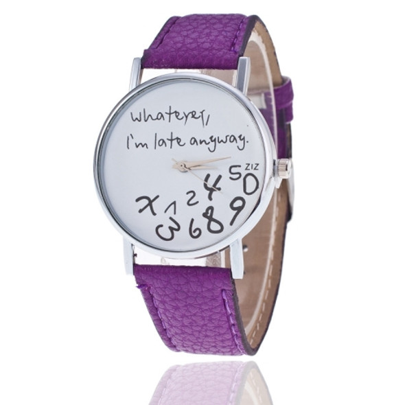 2 PCS Alphabet Number Pattern Leather Strap Watch(Purple)