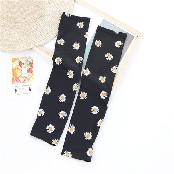 Summer Cute Driving Sunscreen Ice Silk Sleeves for Female, Size:One Size(Black Chrysanthemum)