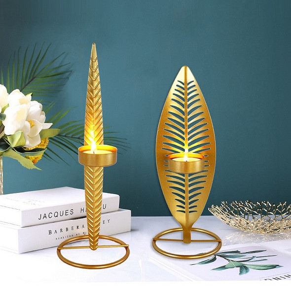 2 PCS Golden Metal Leaf Candle Holder Luxury Villa Home Decoration Ornaments(C)