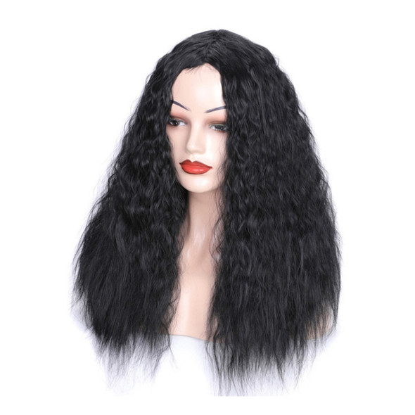 Matte Realistic Corn Perm Long Curly Hair Woolen Volume Wig Headgear(Black)