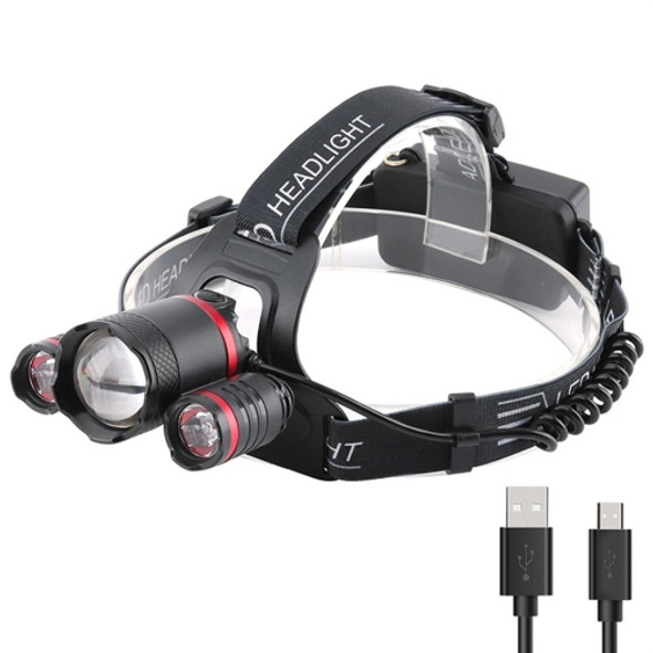 YWXLight 3LEDs 5000LM Light Sensor Headlight LED High Power Strong Light Zoom USB Rechargeable Fishing Headlight (Headlamp+USB Cable)