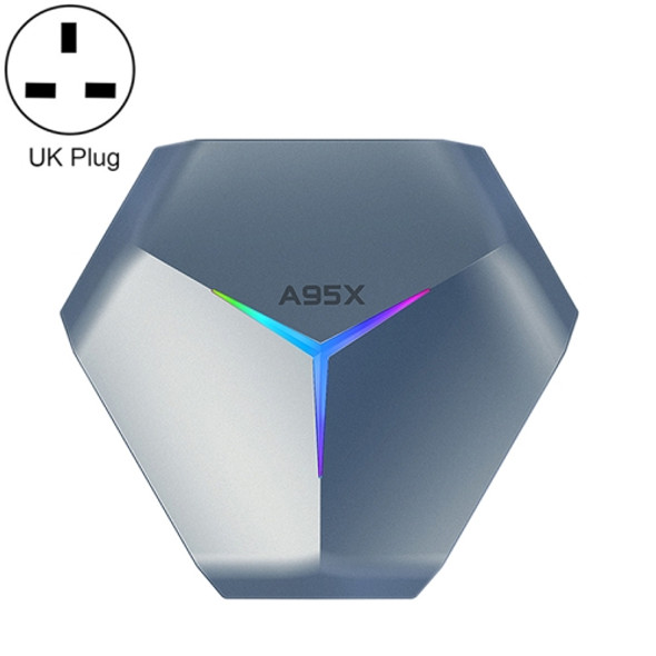 A95X F4 8K UHD Smart TV BOX Android 10.0 Media Player wtih Remote Control, Amlogic S905X4 Quad Core Cortex-A55 up to 2.0GHz, RAM: 4GB, ROM: 32GB, 2.4GHz/5GHz WiFi, Bluetooth, UK Plug(Metallic Blue)