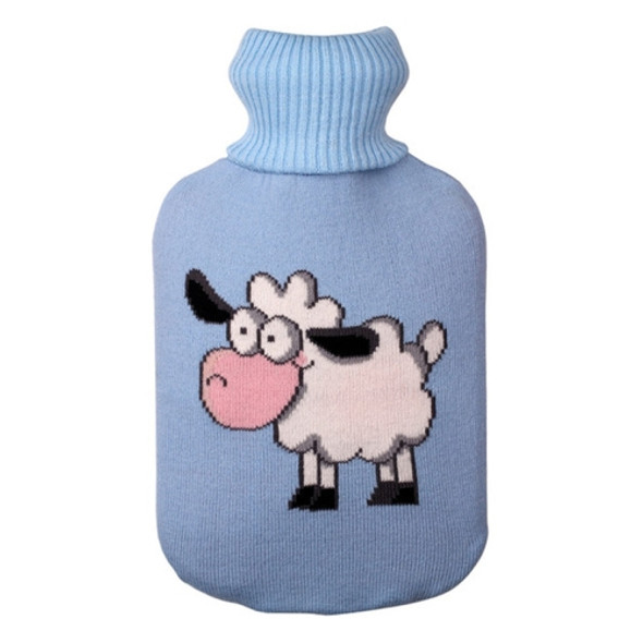 Hot Water Bottle Solid Color Knitting Cover (Without Hot Water Bottle) Water-filled Hot Water Soft Knitting Bottle Velvet Bag(Light blue small sheep)