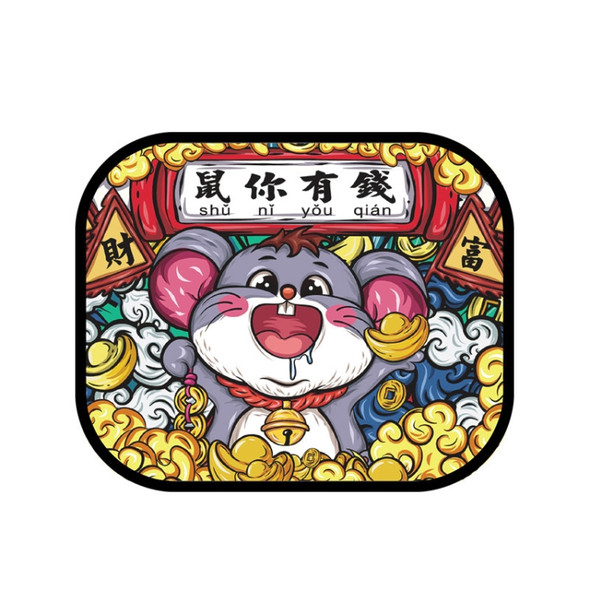 N978 2 Sets Summer Cartoon Car Electrostatic Adsorption Side Window Shade Sticker(One Pair Fortune Mouse)