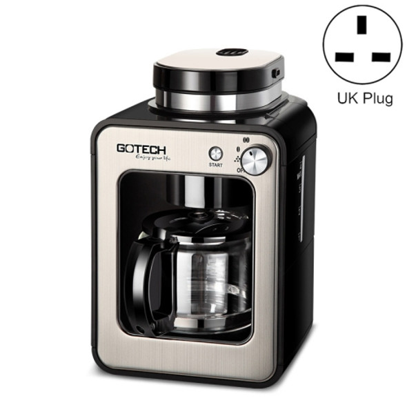 GOTECH Household Small Coffee Machine Automatic Grinding Integrated Commercial Freshly Ground Drip Coffee Pot, Style:UK Plug(Black)