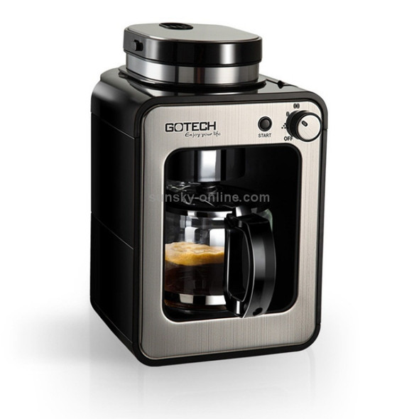 GOTECH Household Small Coffee Machine Automatic Grinding Integrated Commercial Freshly Ground Drip Coffee Pot, Style:UK Plug(Black)