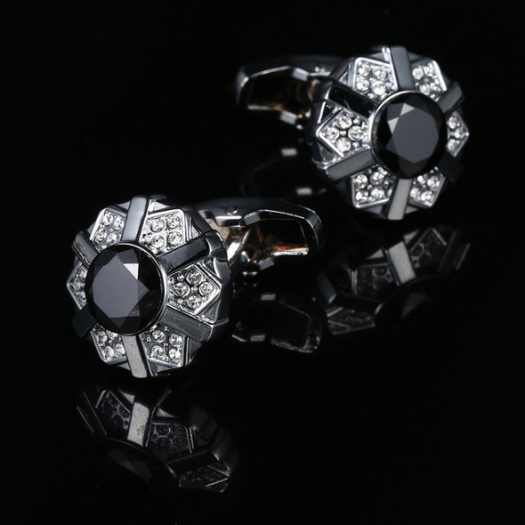 A Pair Geometry Black Crystal Shirt Cufflinks Diamond-Studded Cufflinks for Men