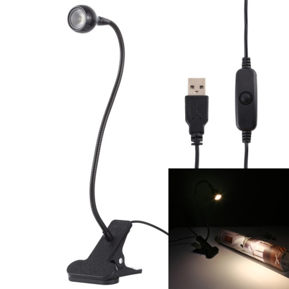 3W 360 Degree Rotation USB Metal Flexible Neck Warm White Light LED Light with Switch & Clip(Black)