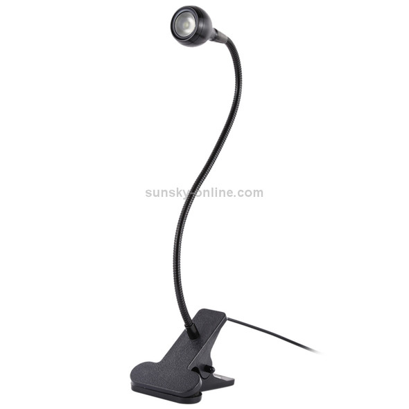 3W 360 Degree Rotation USB Metal Flexible Neck LED Light with Switch & Clip (White Light Black)