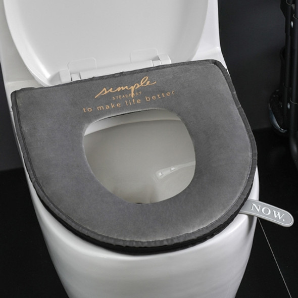 Household Winter Toilet Seat Cover Plus Velvet Warm Zipper Toilet Seat Cushion(Gray)
