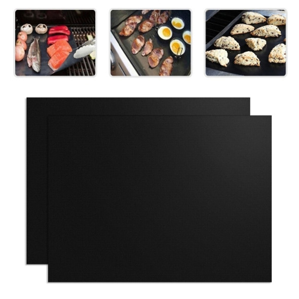 2 PCS 0.2mm Thick Barbecue Grill Mat Non-Stick BBQ Grill Mats, Size:40x33CM(Black)