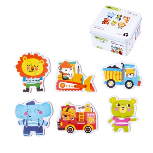 2 PCS Children Montessori Iron Boxed Toy Baby Puzzle Enlightenment Early Education Building Block Puzzle Toy(Animals Puzzle)