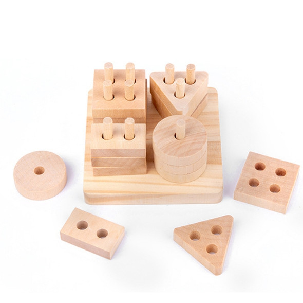 2 PCS Children Montessori Iron Boxed Toy Baby Puzzle Enlightenment Early Education Building Block Puzzle Toy(4 Column Sets )
