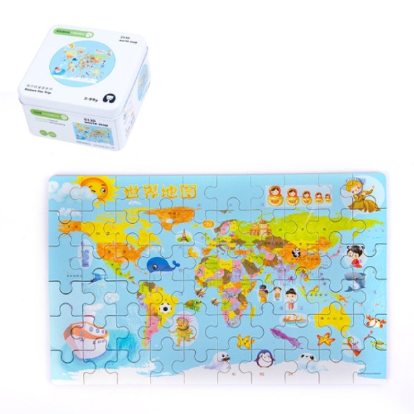 2 PCS Children Montessori Iron Boxed Toy Baby Puzzle Enlightenment Early Education Building Block Puzzle Toy(World Map)