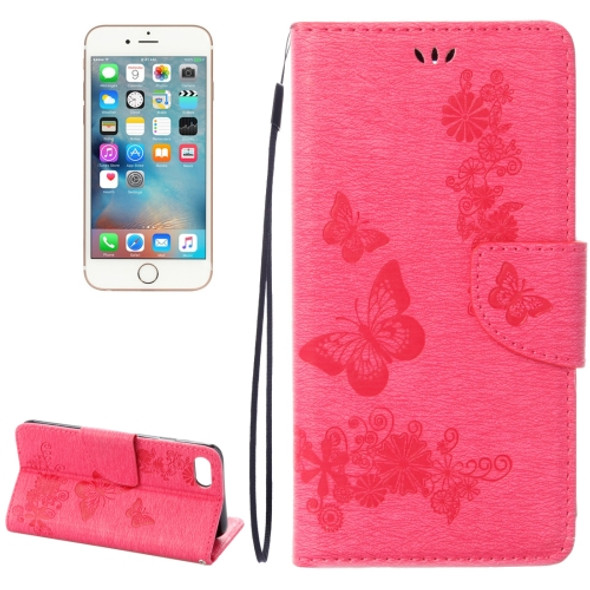 For  iPhone 8 & 7   Pressed Flowers Butterfly Pattern Horizontal Flip Leather Case with Holder & Card Slots & Wallet(Magenta)