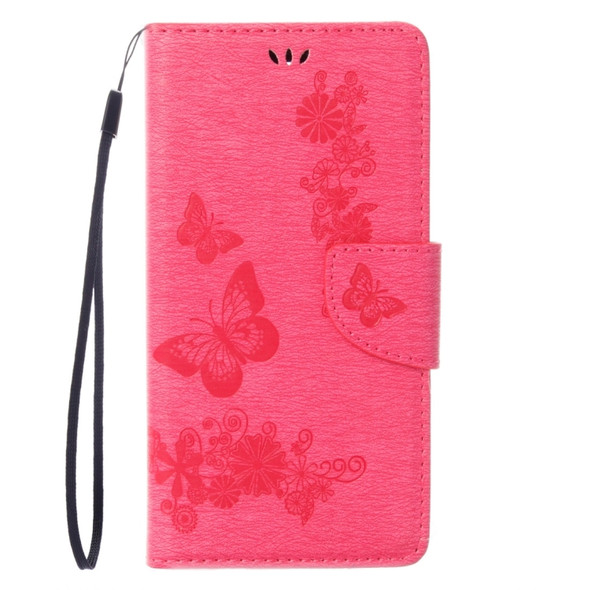 For  iPhone 8 & 7   Pressed Flowers Butterfly Pattern Horizontal Flip Leather Case with Holder & Card Slots & Wallet(Magenta)