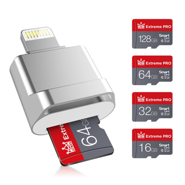 MicroDrive 8pin To TF Card Adapter Mini iPhone & iPad TF Card Reader, Capacity:256GB(Silver)