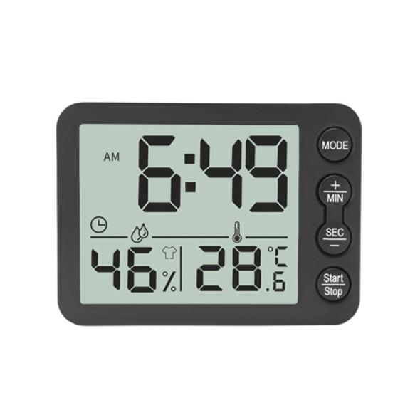 TS-9606-BB Large Screen Alarm Timer Temperature Humidity Meter(Black + Black)(Black Black)