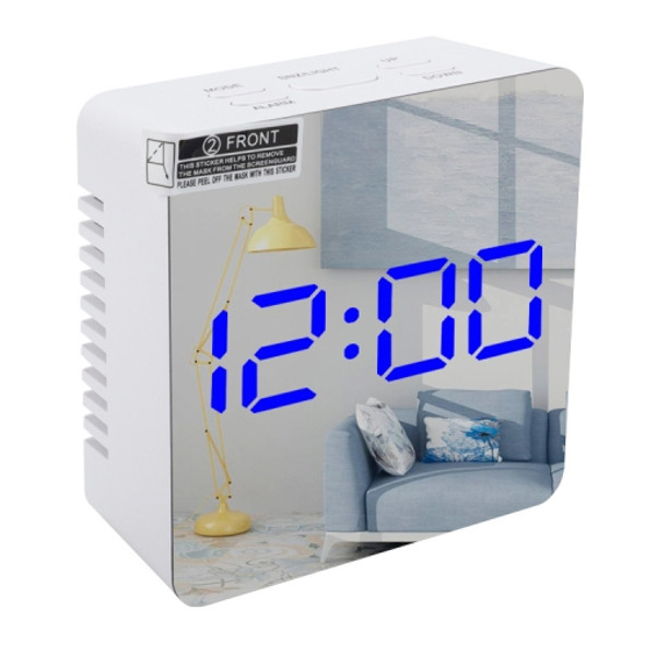 TS-S70-B Multifunctional LED Alarm Clock Battery / Plug-in Charging Dual-purpose Make-up Mirror Clock (Blue)