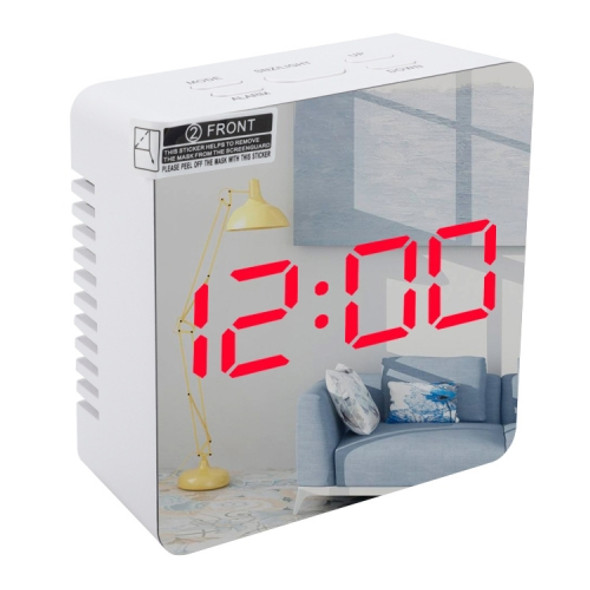 TS-S70-B Multifunctional LED Alarm Clock Battery / Plug-in Charging Dual-purpose Make-up Mirror Clock (Red)
