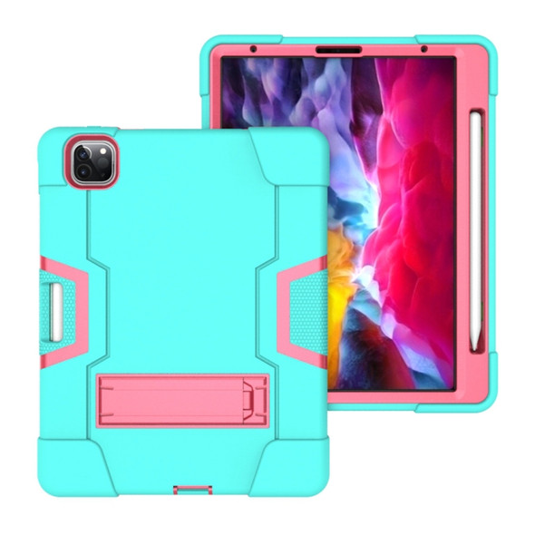 Contrast Color Robot Shockproof Silicone + PC Protective Case with Holder & Pen Slot For iPad Pro 12.9 (2018) / (2020)(Mint Green + Rose Red)