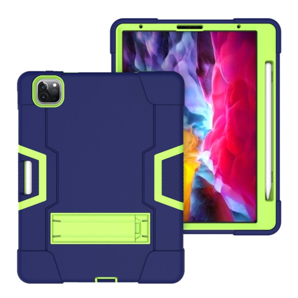 Contrast Color Robot Shockproof Silicone + PC Protective Case with Holder & Pen Slot For iPad Pro 12.9 (2018) / (2020)(Navy Blue + Yellow Green)