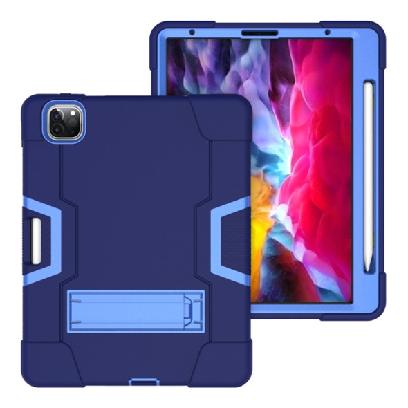 Contrast Color Robot Shockproof Silicone + PC Protective Case with Holder & Pen Slot For iPad Pro 12.9 (2018) / (2020)(Navy Blue + Blue)