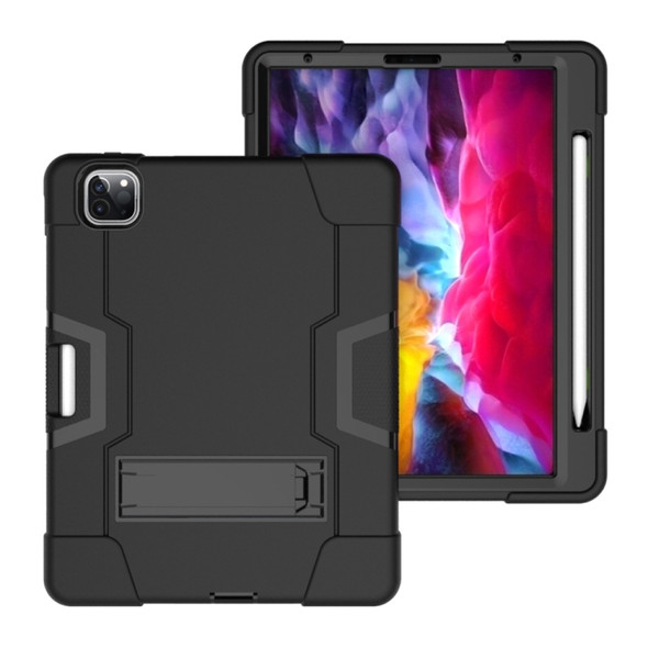 Contrast Color Robot Shockproof Silicone + PC Protective Case with Holder & Pen Slot For iPad Pro 12.9 (2018) / (2020)(Black)