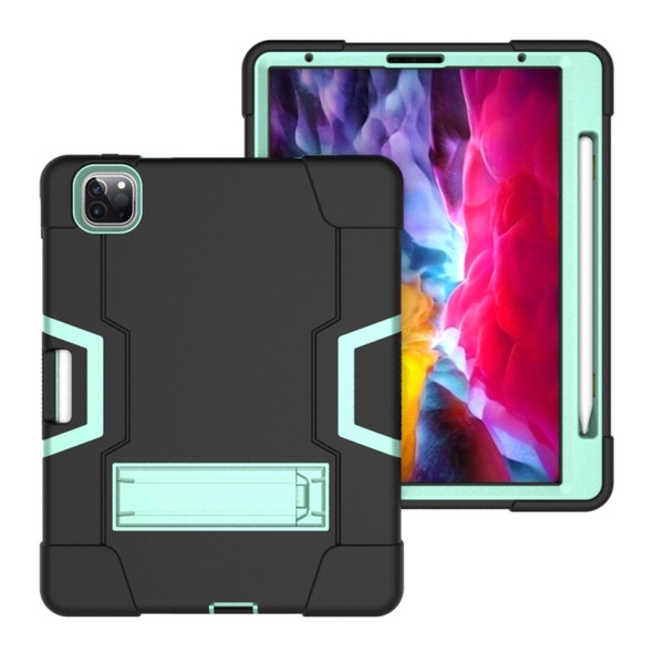 Contrast Color Robot Shockproof Silicone + PC Protective Case with Holder & Pen Slot For iPad Pro 12.9 (2018) / (2020)(Black + Mint Green)